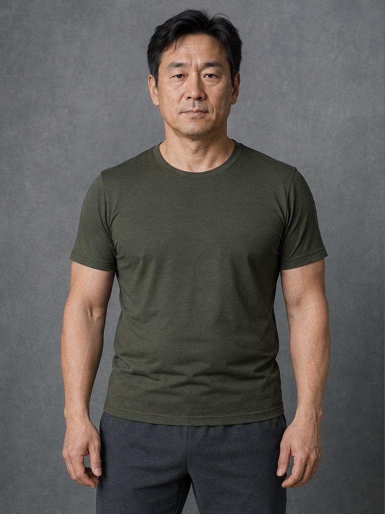 Muscles King 产品内置原图示例:穿绿色上衣的成人男性